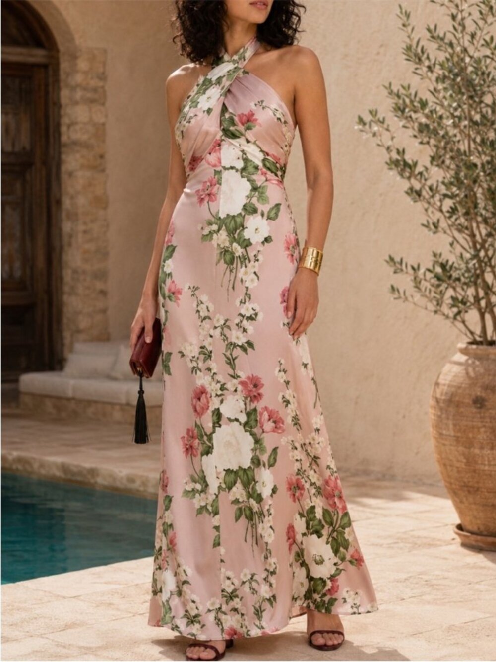 NEW REFORMATION Veria Maxi Silk Floral Dress in Rose Garden SZ 2 #LD543